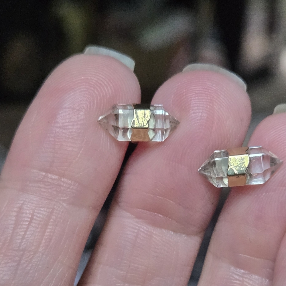 Quarts natural crystal gemstone gold & sterling earrings - Picture 3 of 7